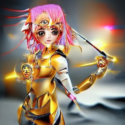 3D Cyborg Anime Woman with Golden Outfit