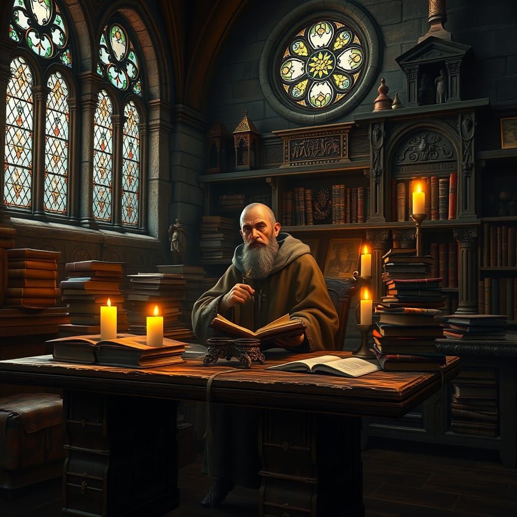 Saint Francis in Cozy Medieval Scriptorium