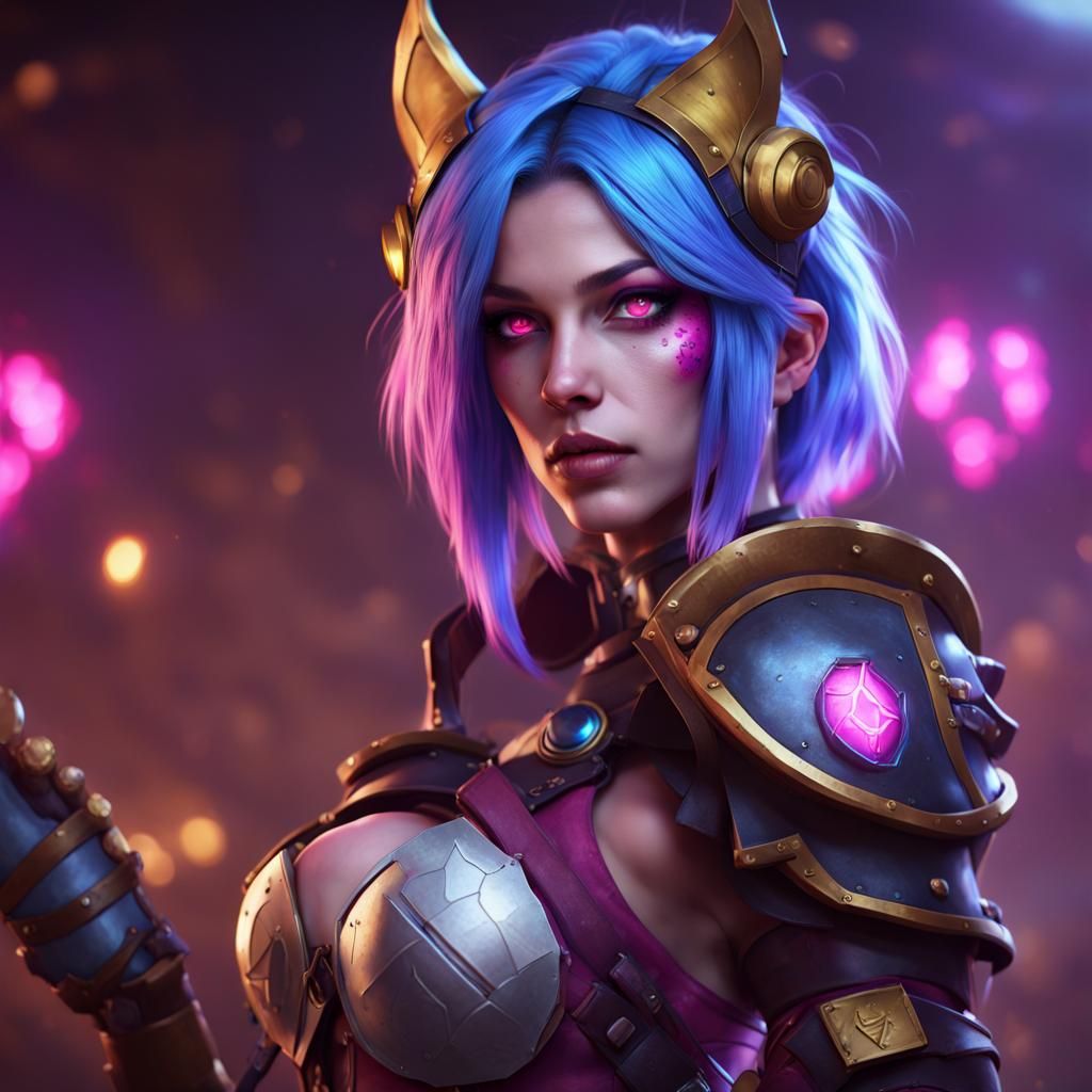 Jinx in Leather Armor, Hyperdetailed Digital Art