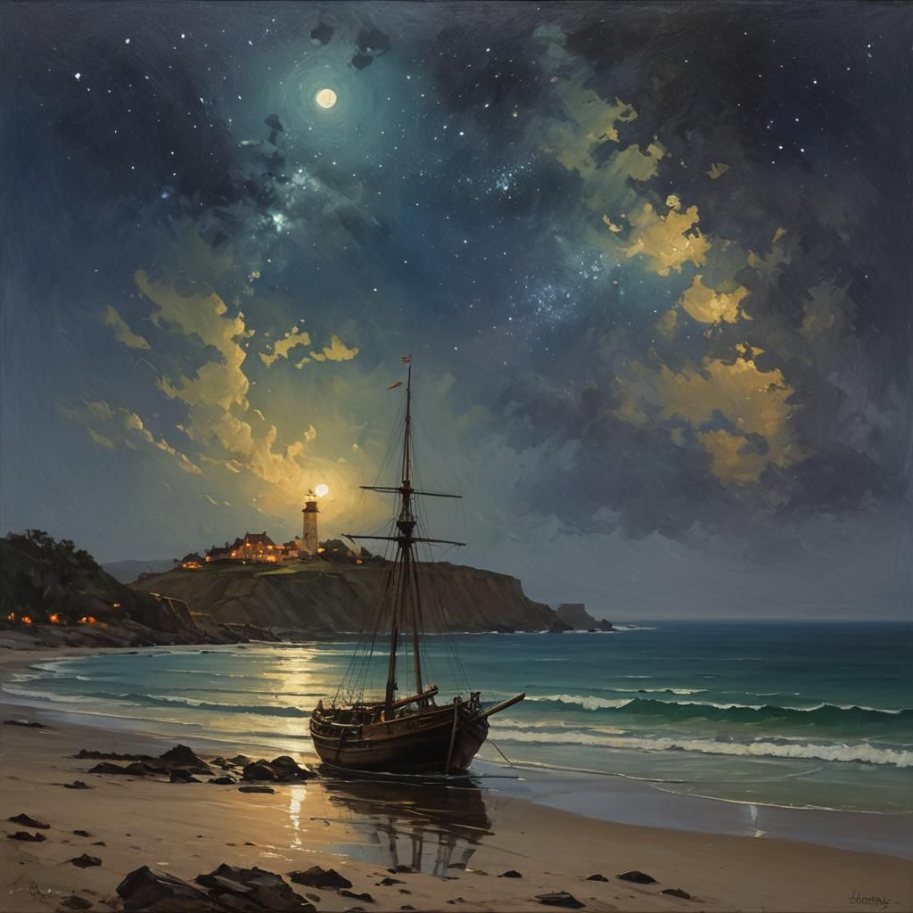 Night Sky in Oil Painting Style