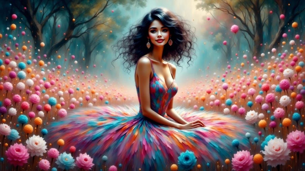 Ice Cream Dress in Glowing Flower Field