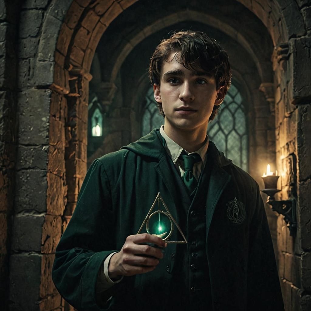 Slytherin Student with Deathly Hallows: Dark Academia Art