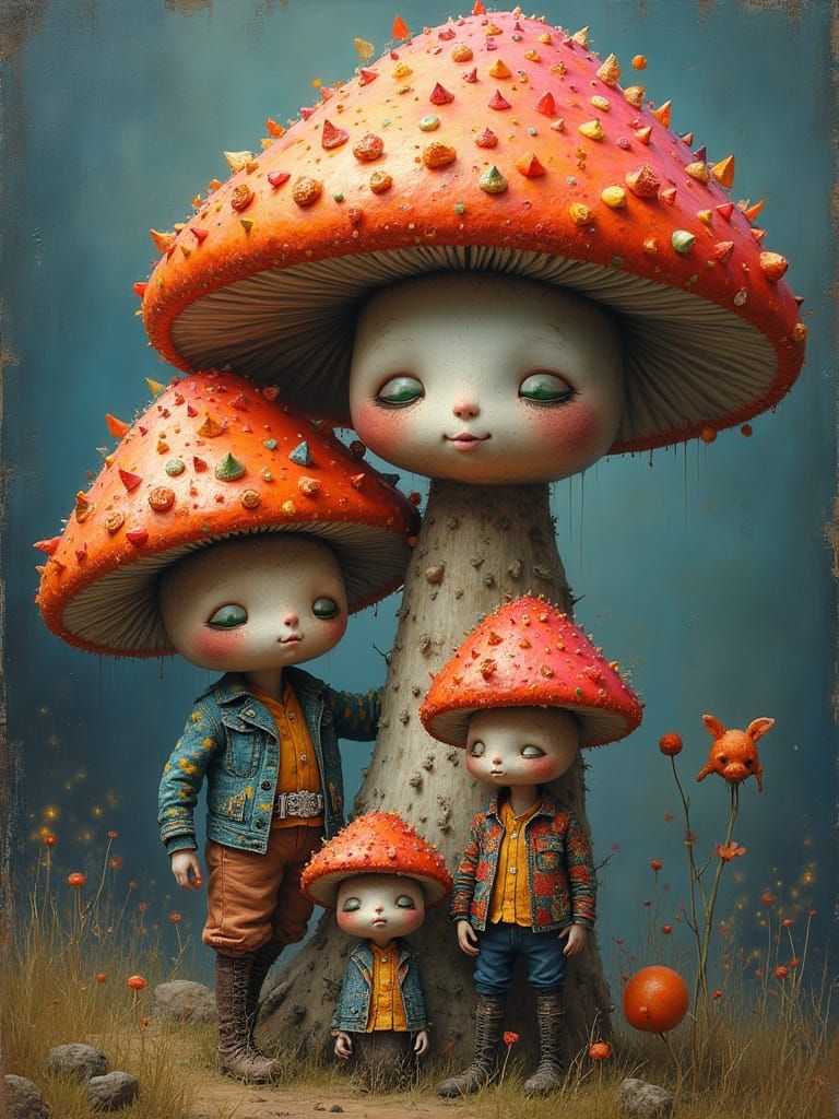 Surreal Fantasy Mushroom Creatures in Punk Rock Attire