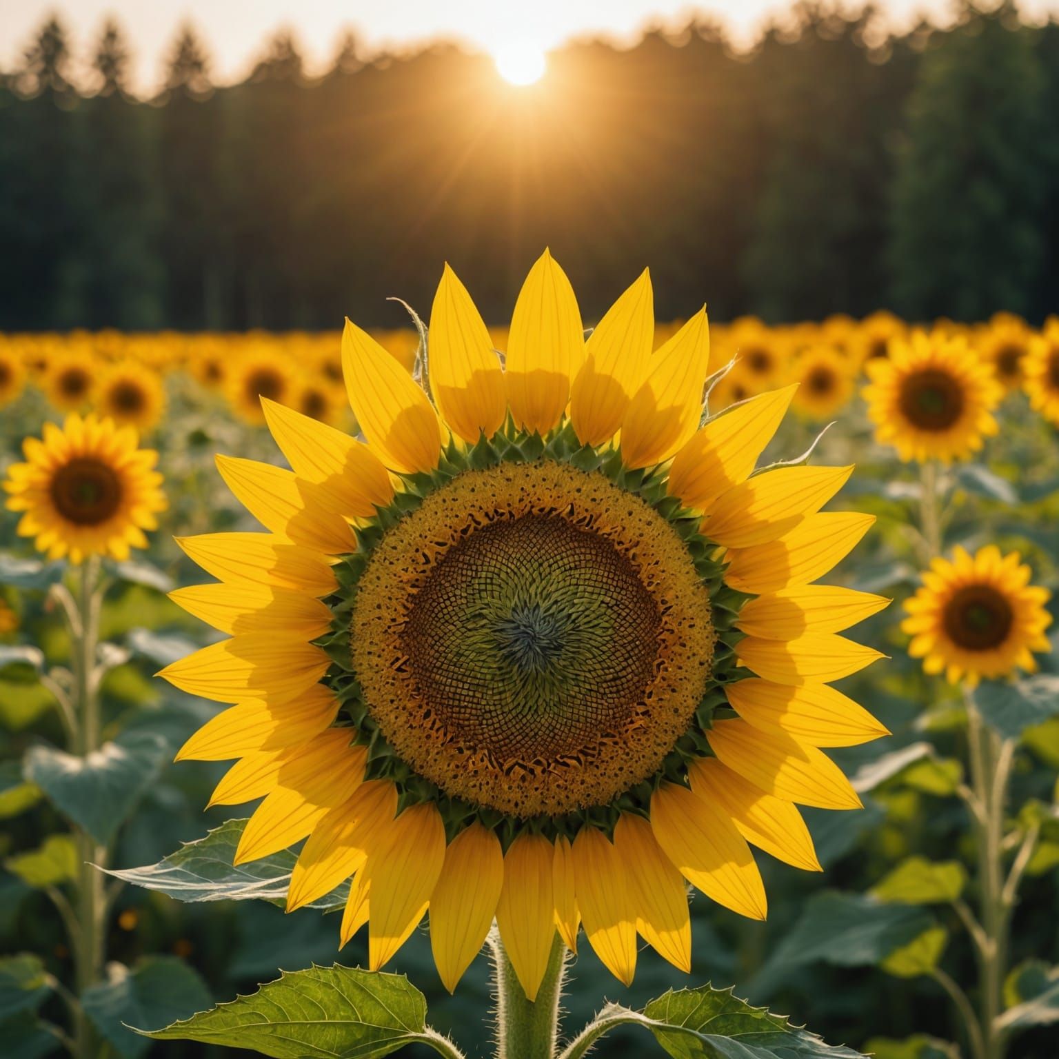 Hyperrealistic Sunflower in Summer Meadow: High Resolution