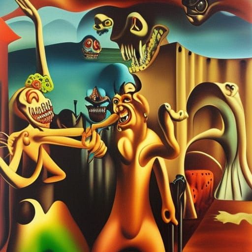 Surreal Harlequins Dancing in a Dali-esque Bar