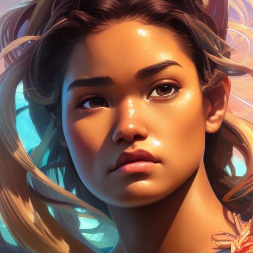 Detailed Portrait of Moana in Art Nouveau Style