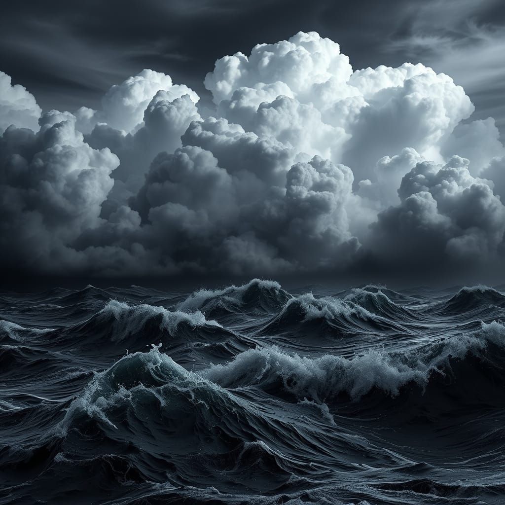 Dramatic Storm Clouds over Wild Sea: Matte Painting