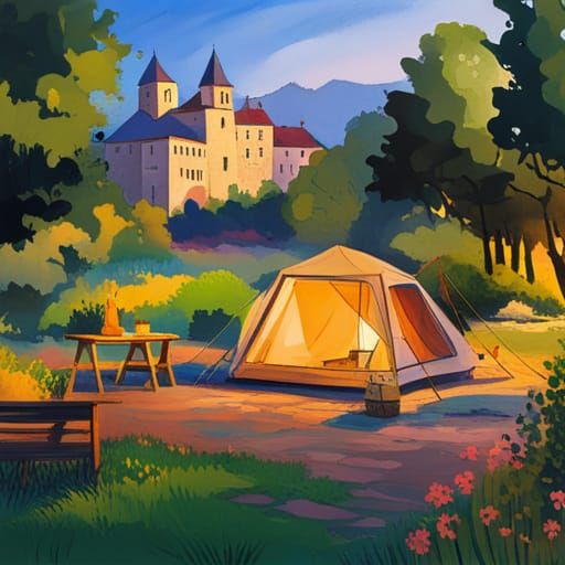 Colorful Camping Scene in France