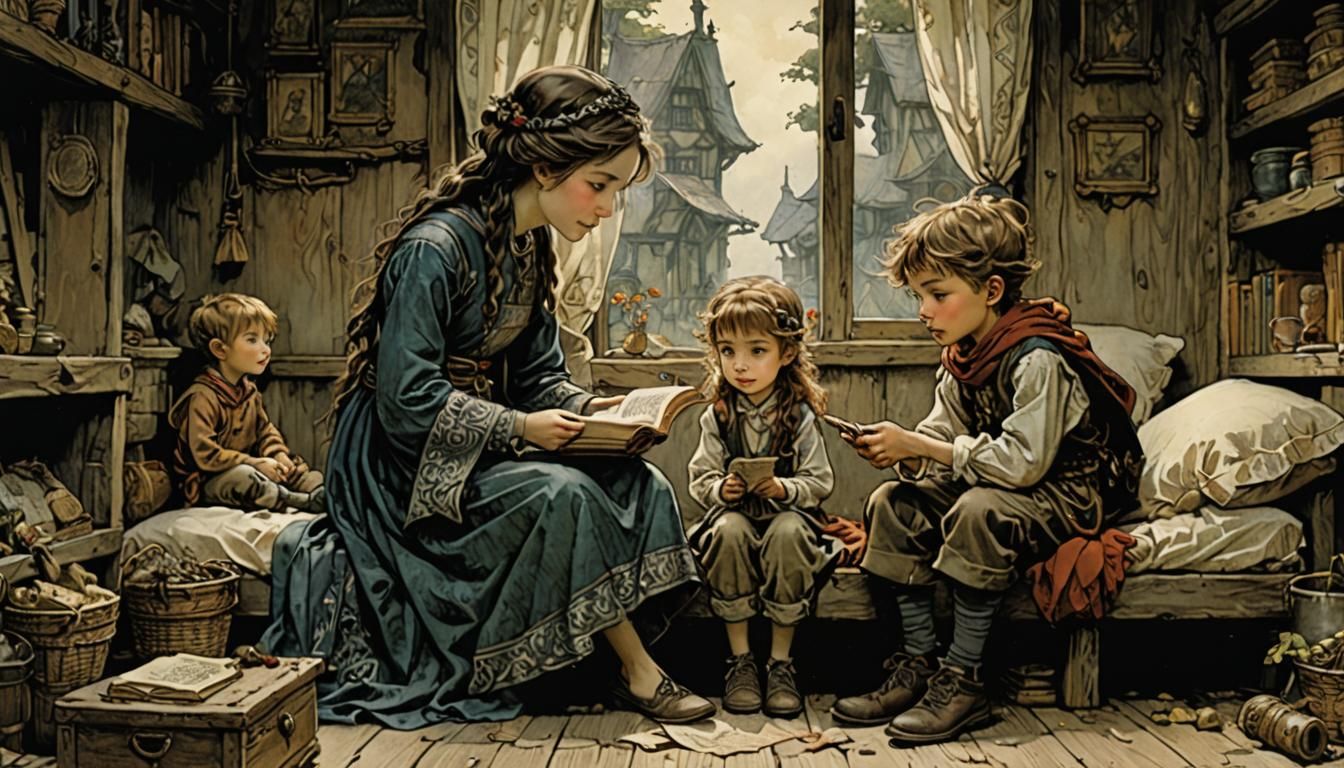 Sister Telling Stories in Storybook Style