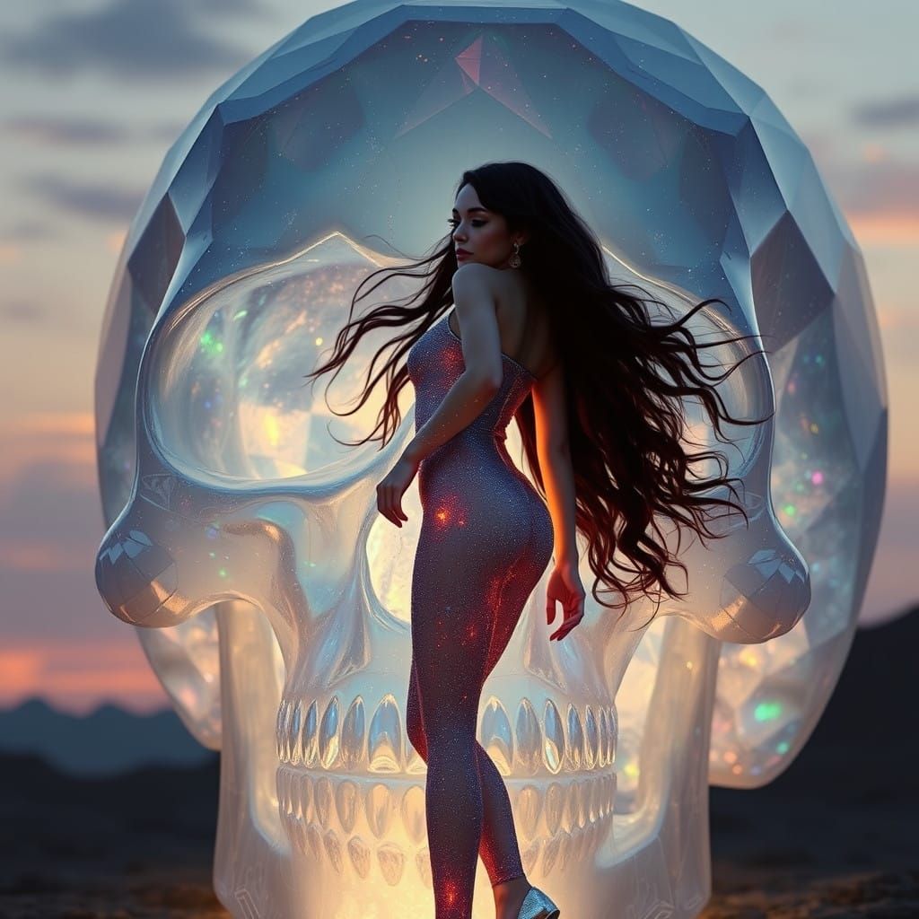 Enchanting Goddess Steps Out of Crystal Skull at Dawn