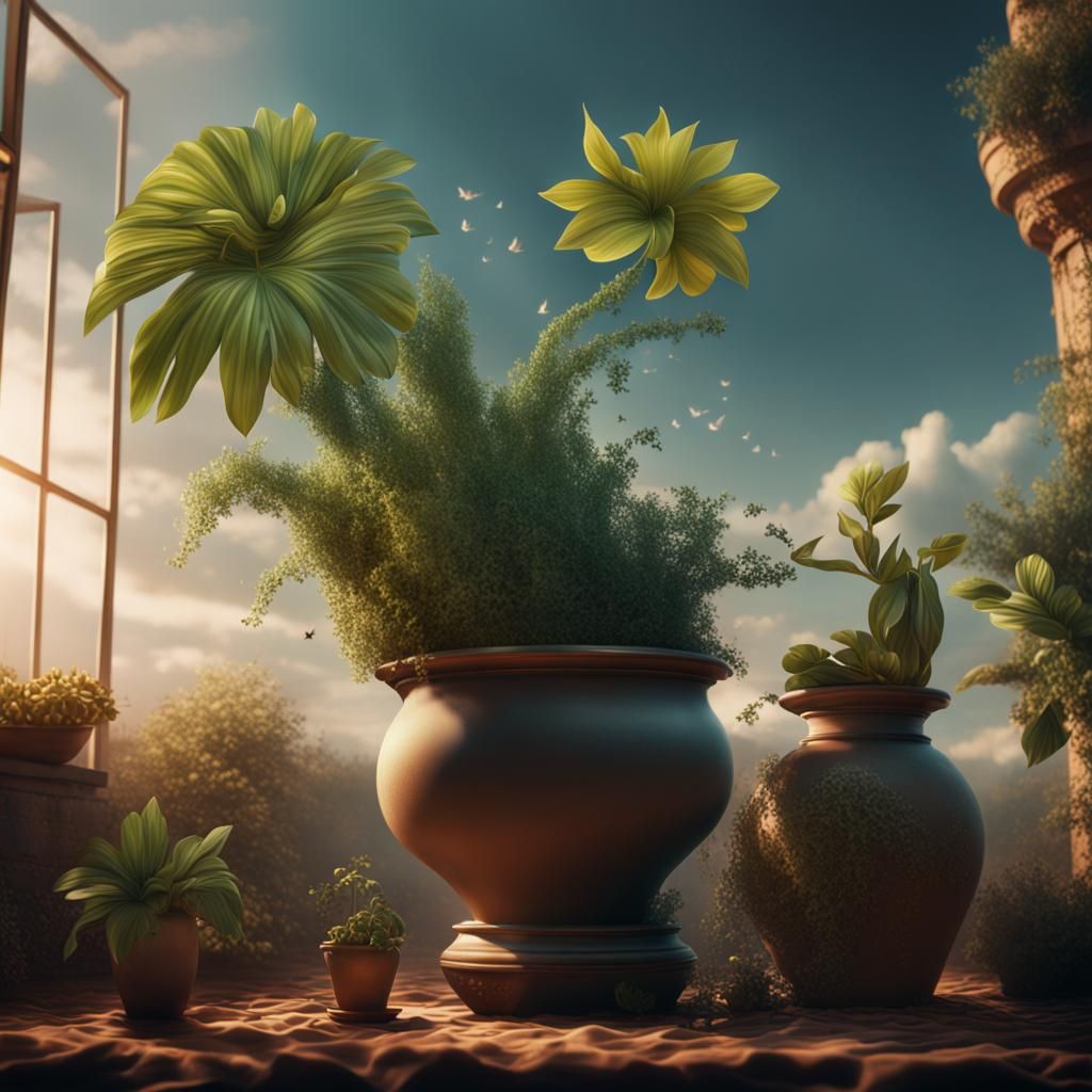 Plants Chase Pot: Epic Digital Matte Painting