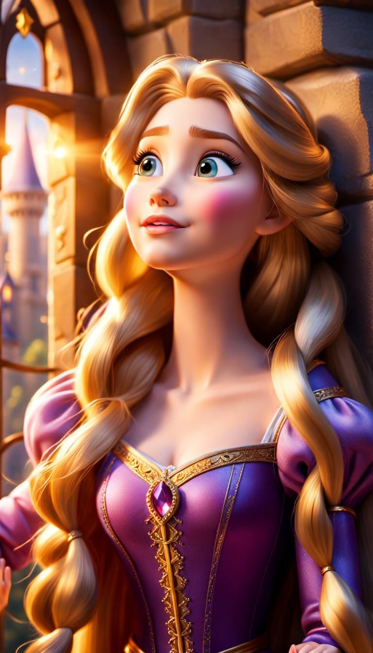 Rapunzel in Tower: Disney Cartoon Style