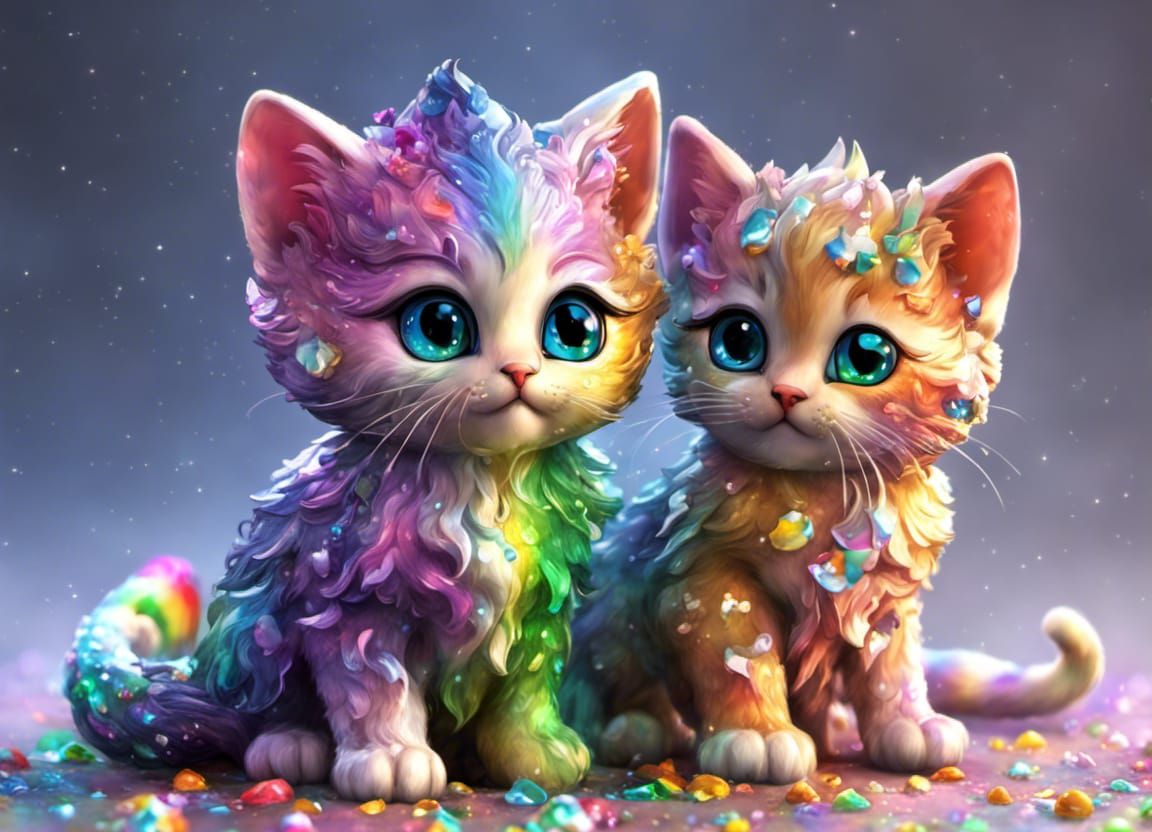 Neon Iridescent Kittens with Crystalline Paint
