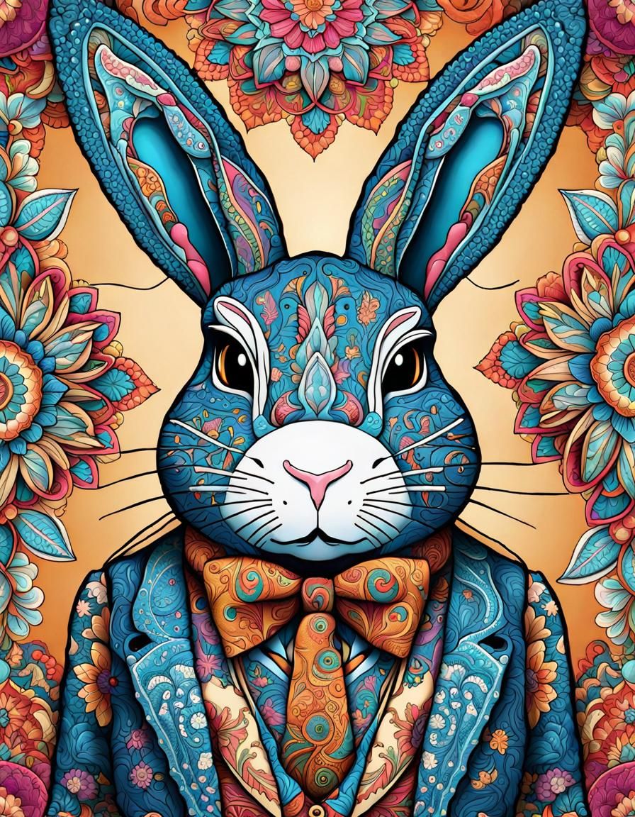 Rabbit in Waistcoat Mandala Line Art