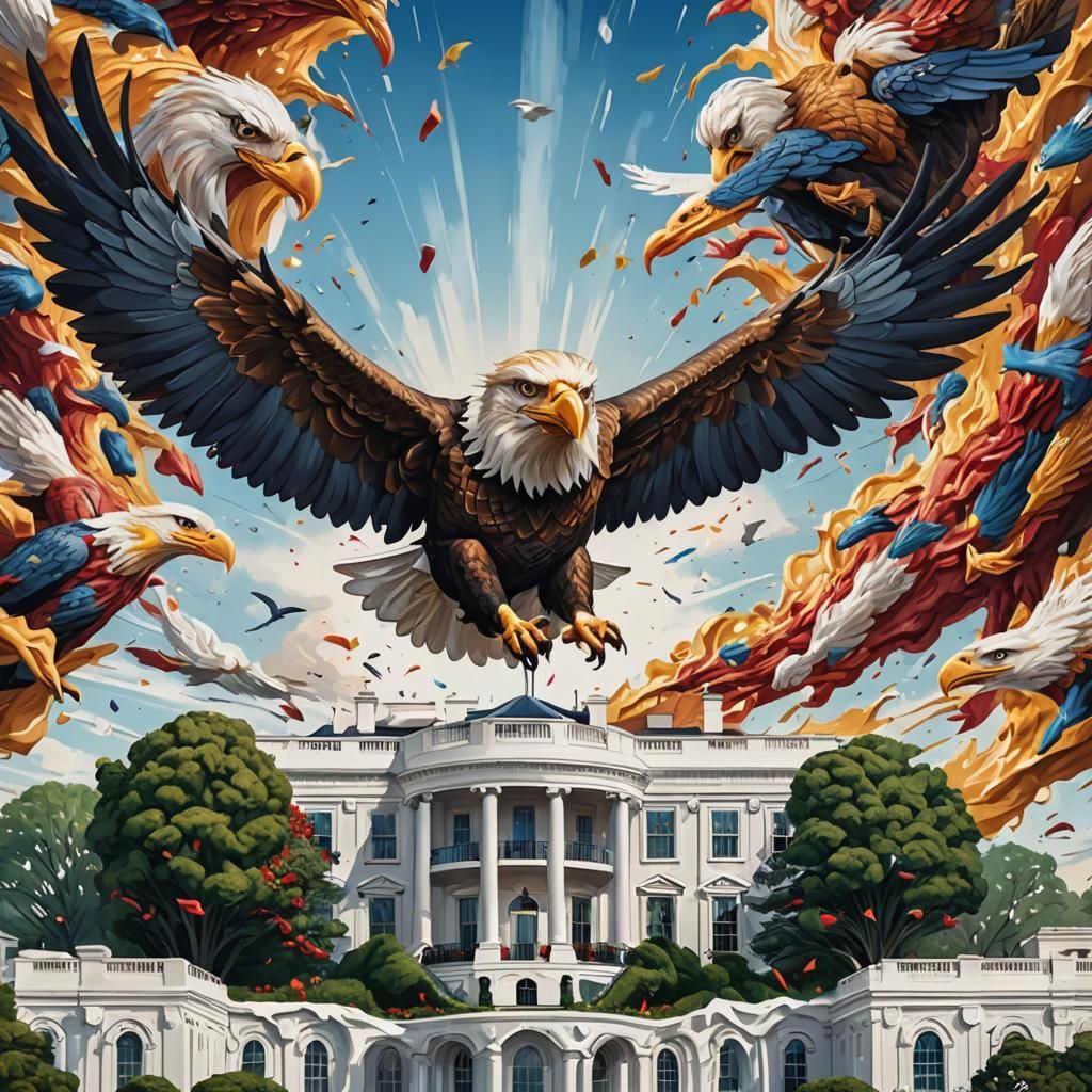 Trump on Eagle Over White House: Hyperrealistic Art