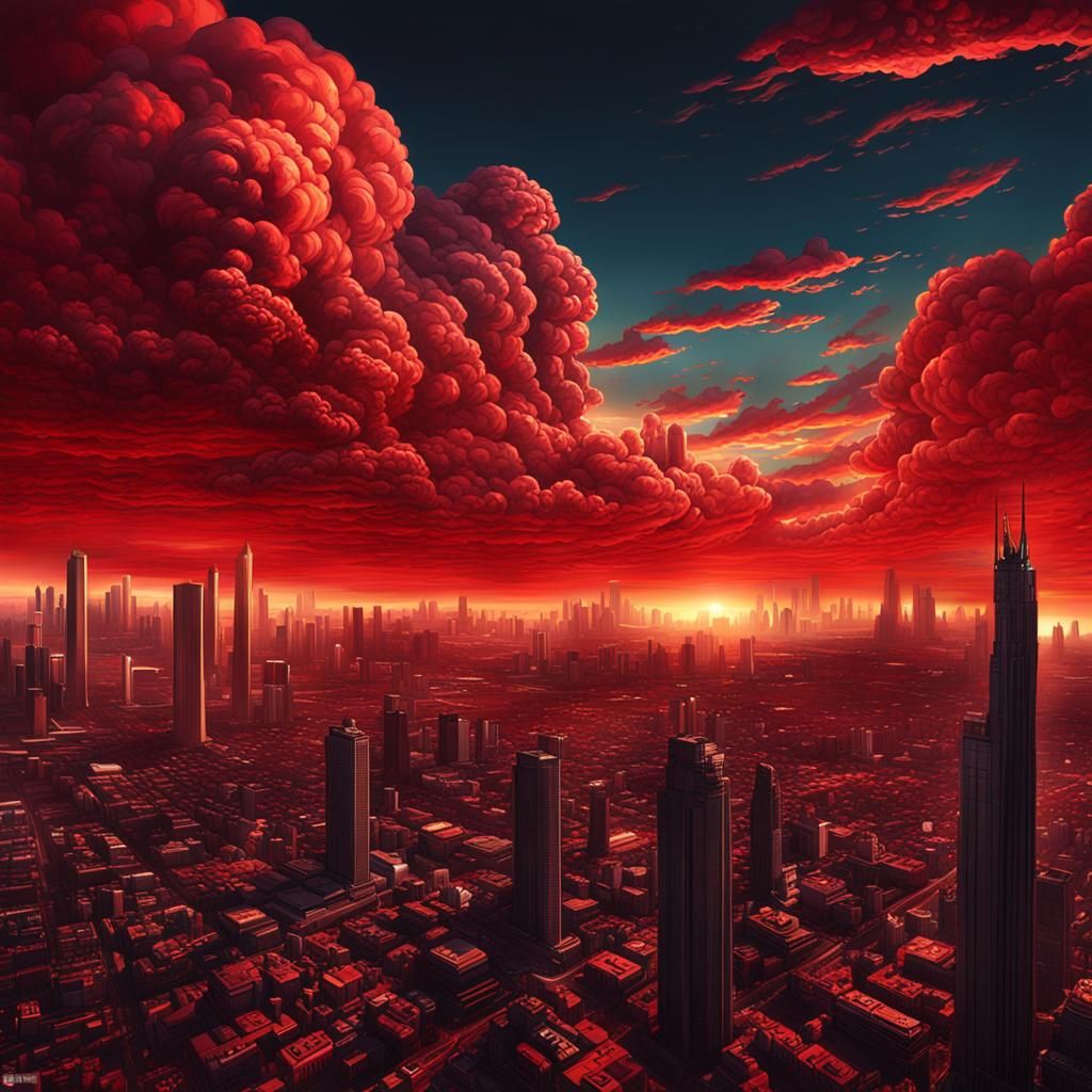 Cyberpunk Dystopian City Skyline at Sunset