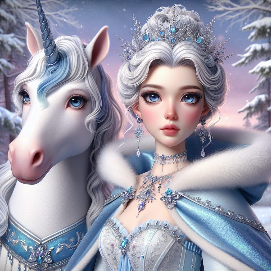 Disney Pixar style 3D stunningly beautiful Snow Queen, expre...