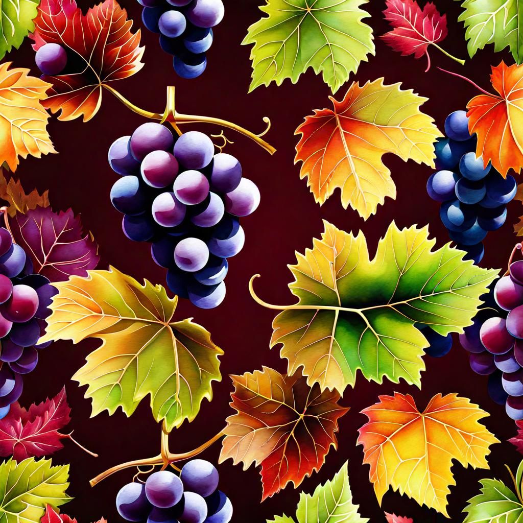 Abstract Wine Grapes in Four Seasons Watercolor