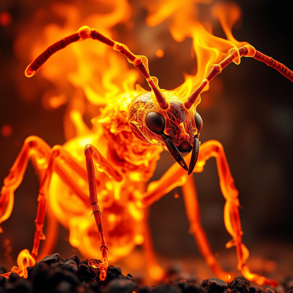 Fiery Giant Ant: Hyperrealistic Concept Art
