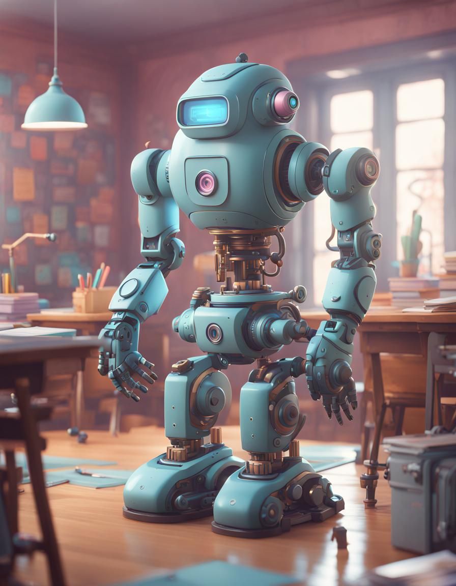 Friendly Teacher Robot in Detailed Matte Painting