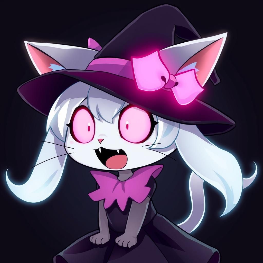 Spooky Cute Anime Catgirl Witch with Glowing Eyes