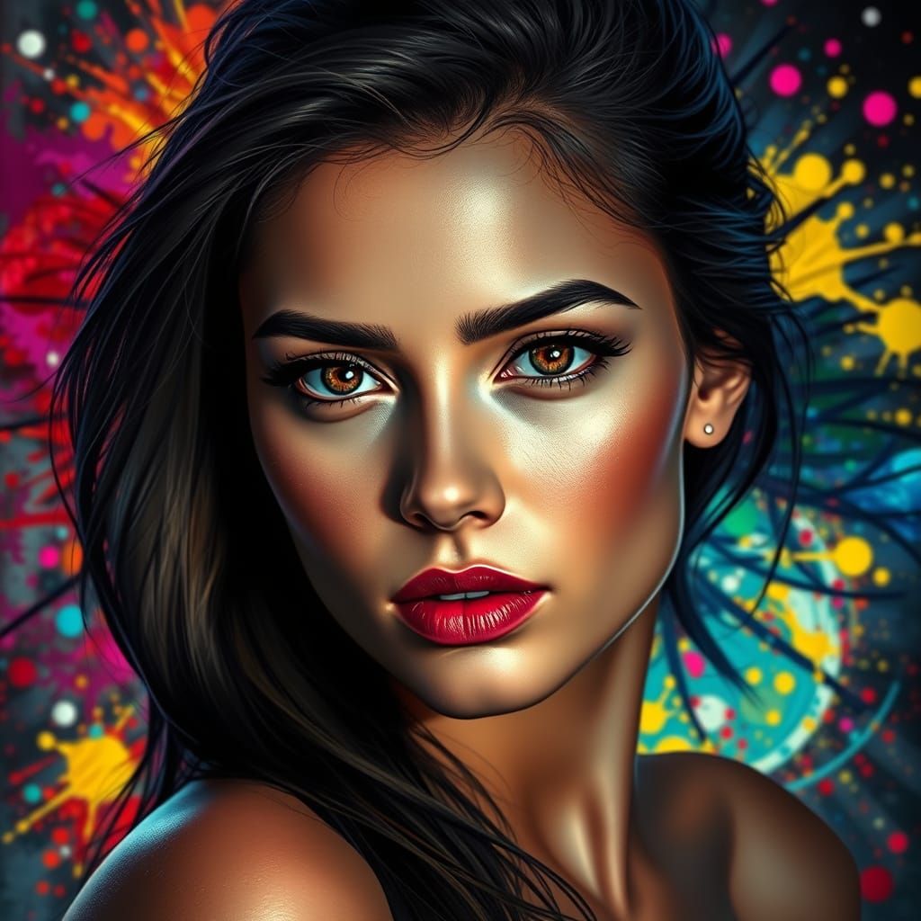 Hyperrealistic Concept Art of Woman with Splash Art Backgrou...