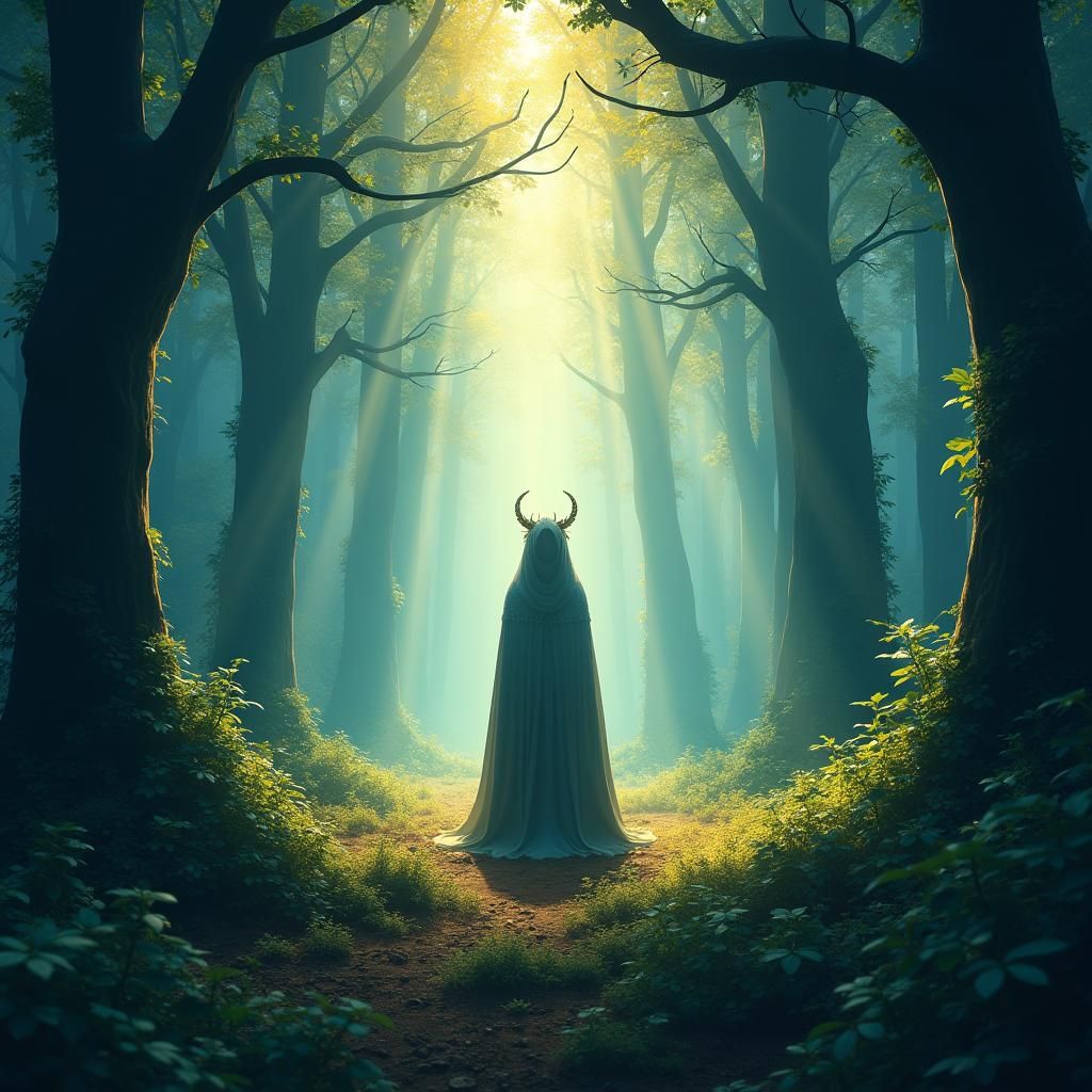 Crowned Girl in Mystical Forest Clearing