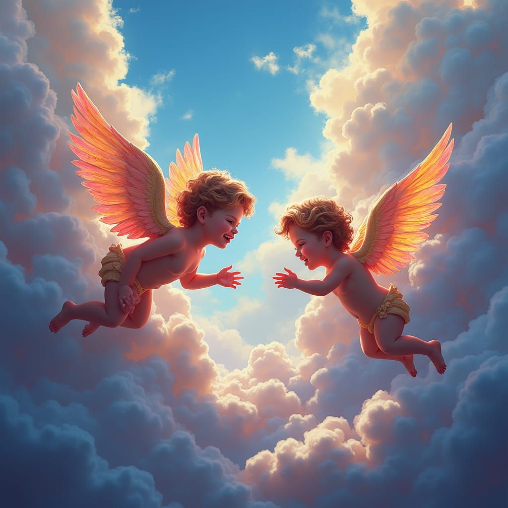 Iridescent Cupids in High-Fantasy Matte Painting