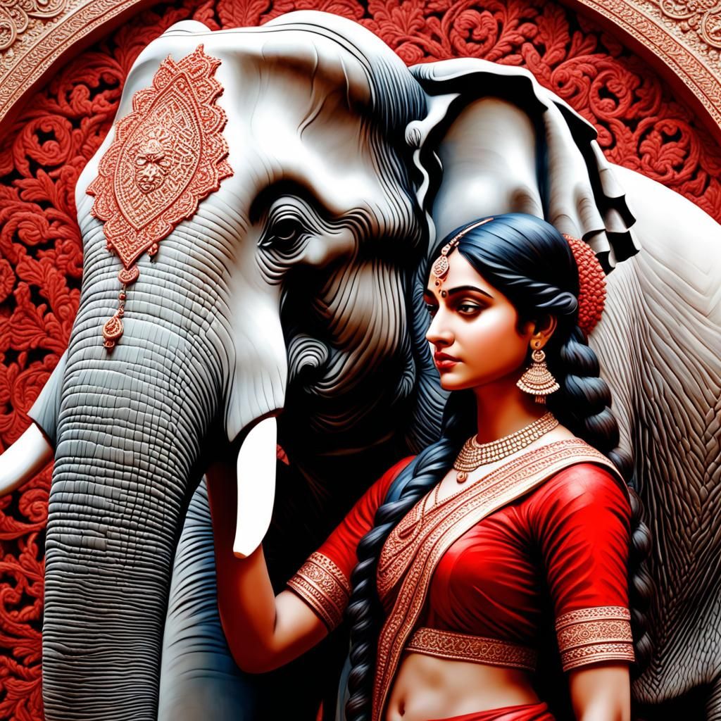 Indian Girl and Elephant