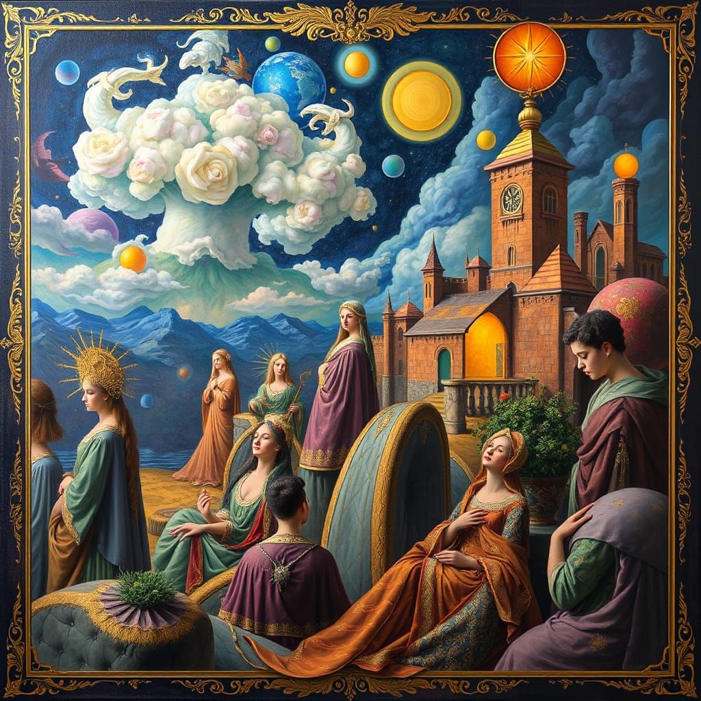 Surreal Dreamscape: An Oil Painting in Art Nouveau Style