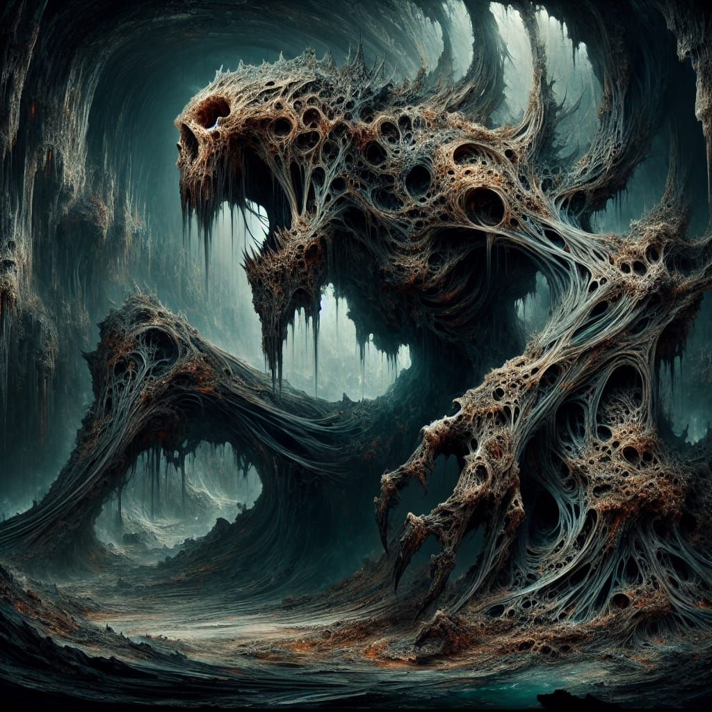 Monstrous Earthborn Entity in Dark, Surreal Landscape