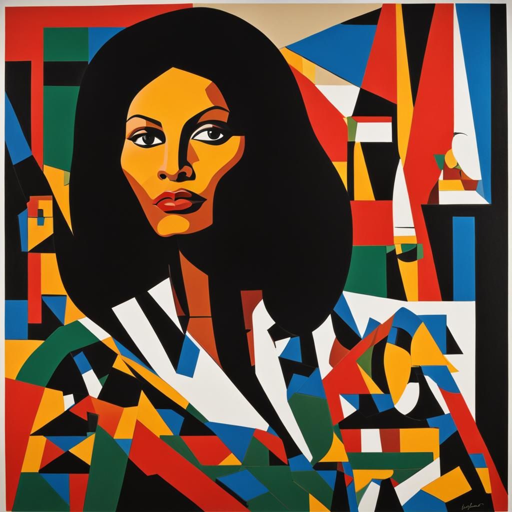 Pam Grier Portrait in Minimalist Cubist Style