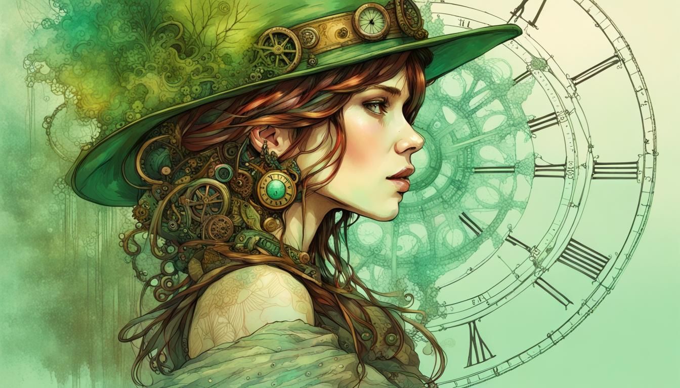 Steampunk Girl Portrait in Art Nouveau Style