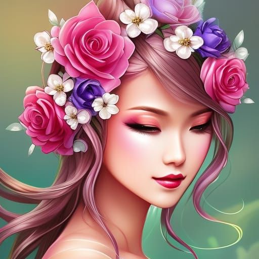Woman with Flowers: Digital Painting in Art Nouveau Style