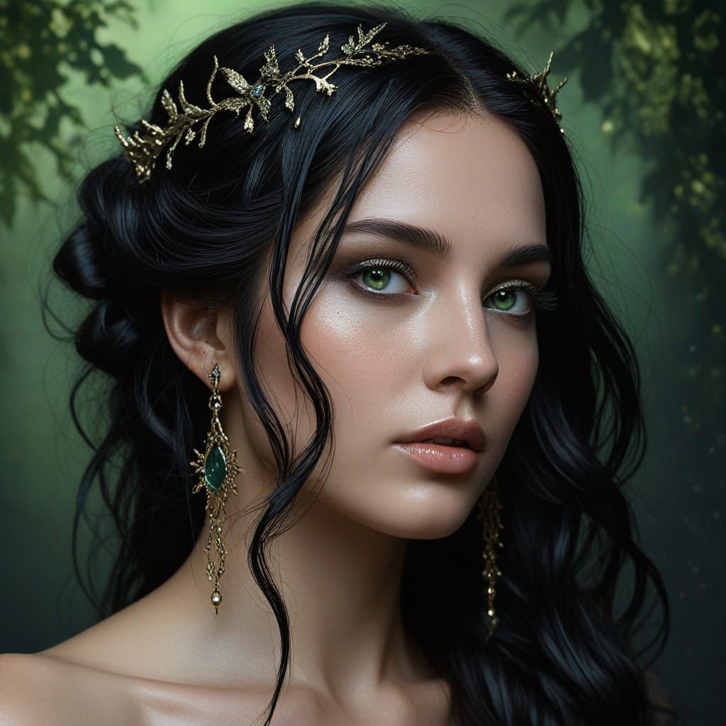 Dystopian Goddess in Emeralds and Onyx