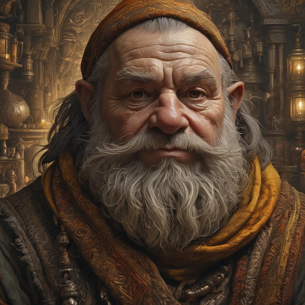 Dwarf Alchemist Portrait in Baroque Fantasy Style
