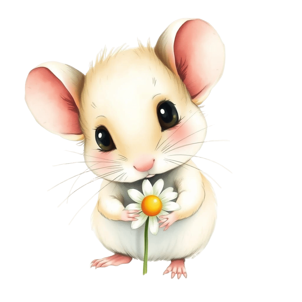 Charming Watercolor Mouse with Daisy Flower