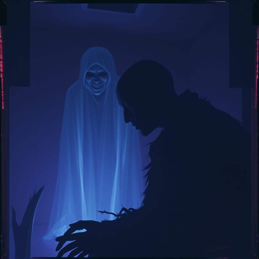 Mysterious Nocturnal Figure in Distressed Analog Style