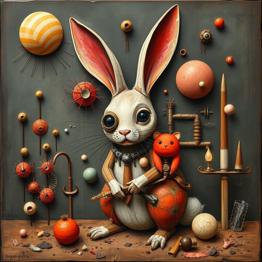 Surreal Constructivist Rabbit in Industrial Nightmare Scene