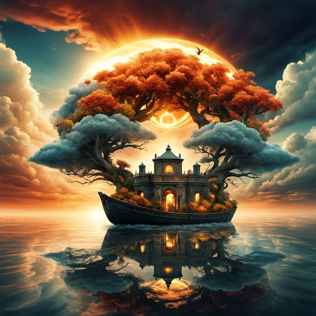 Surreal Digital Art: Dreamlike Garden Through Elemental Star...