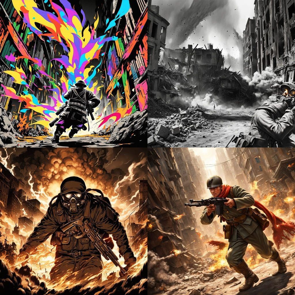 Warrior in WWII Anime Style with Gunfire