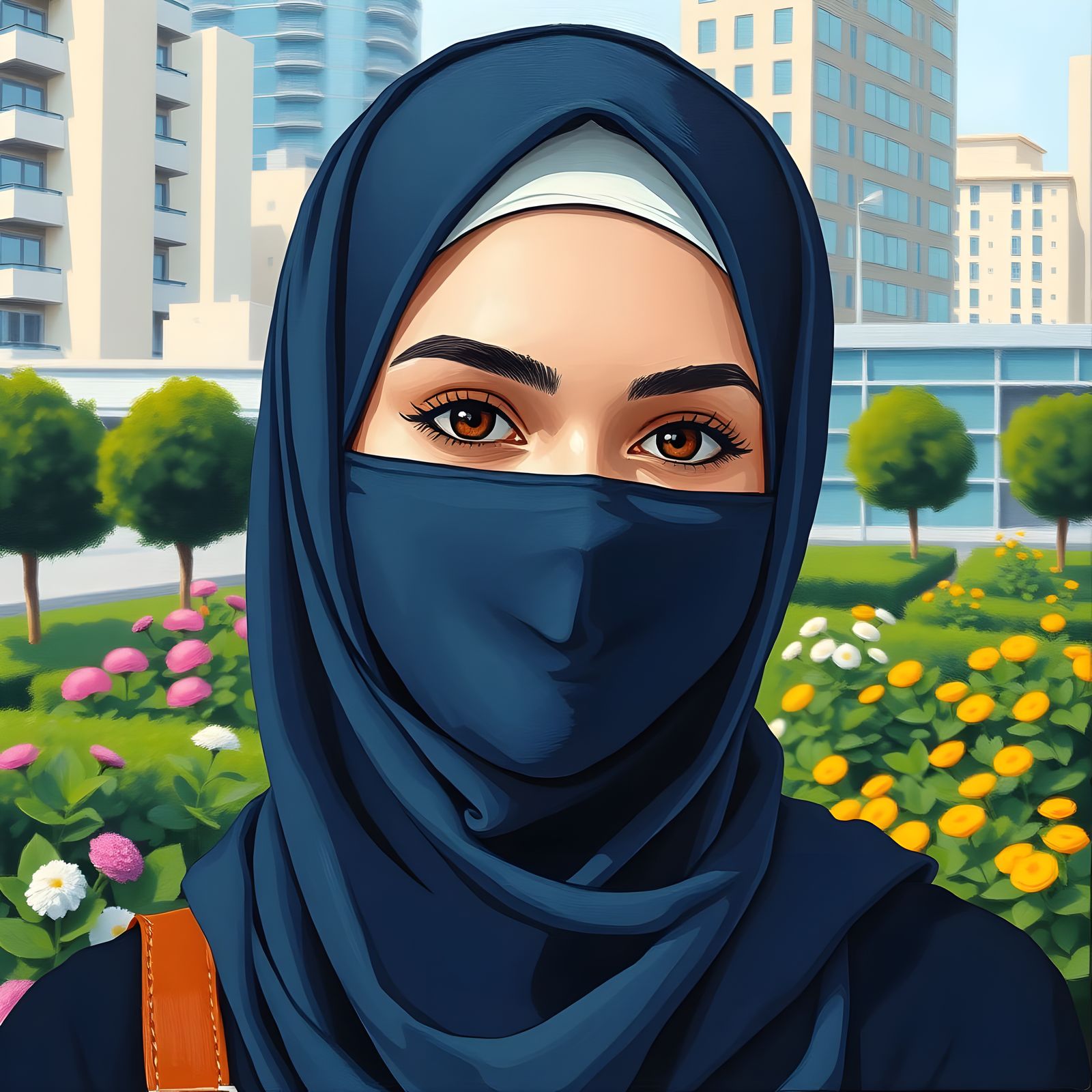 Minimalist Painting of a Modest Niqabi Woman