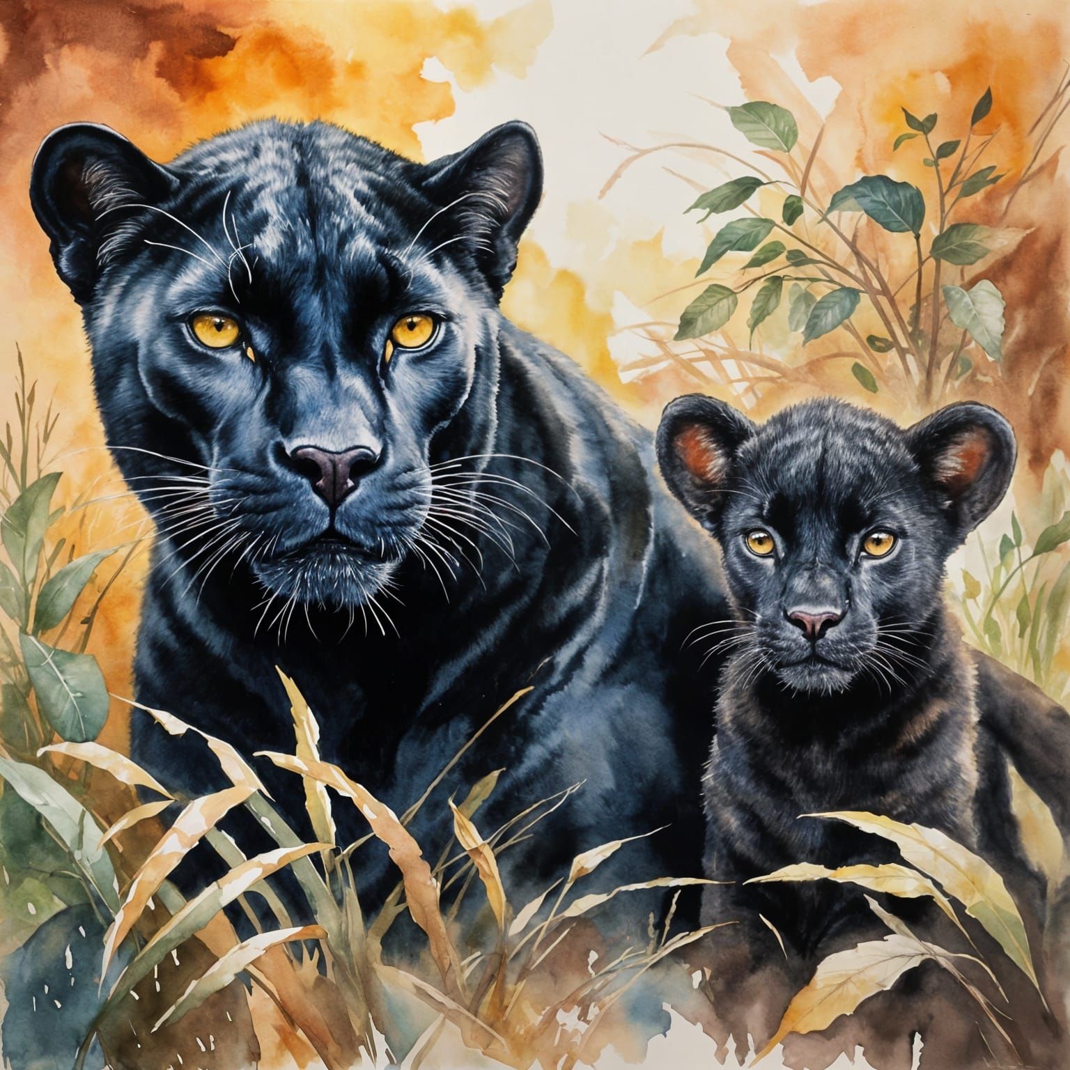 Black Panther and Baby Ram in Warm Sunlight