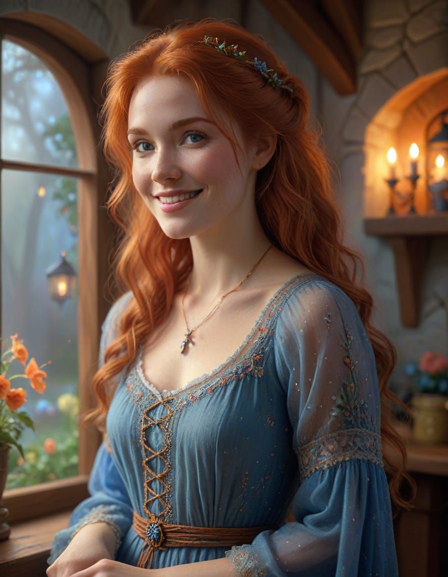 Medieval Maiden in Whimsical Cottage