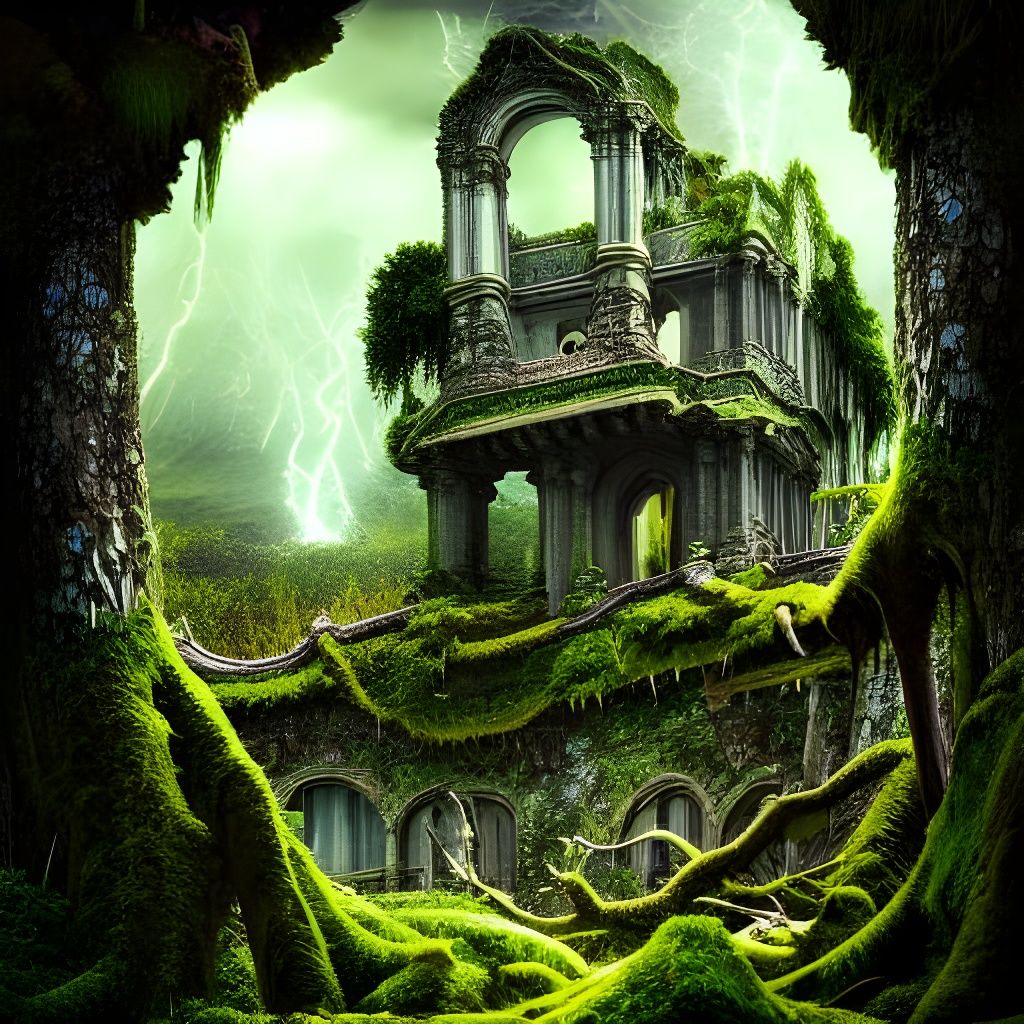 Mossy Mountain Ruins in Lightning Storm