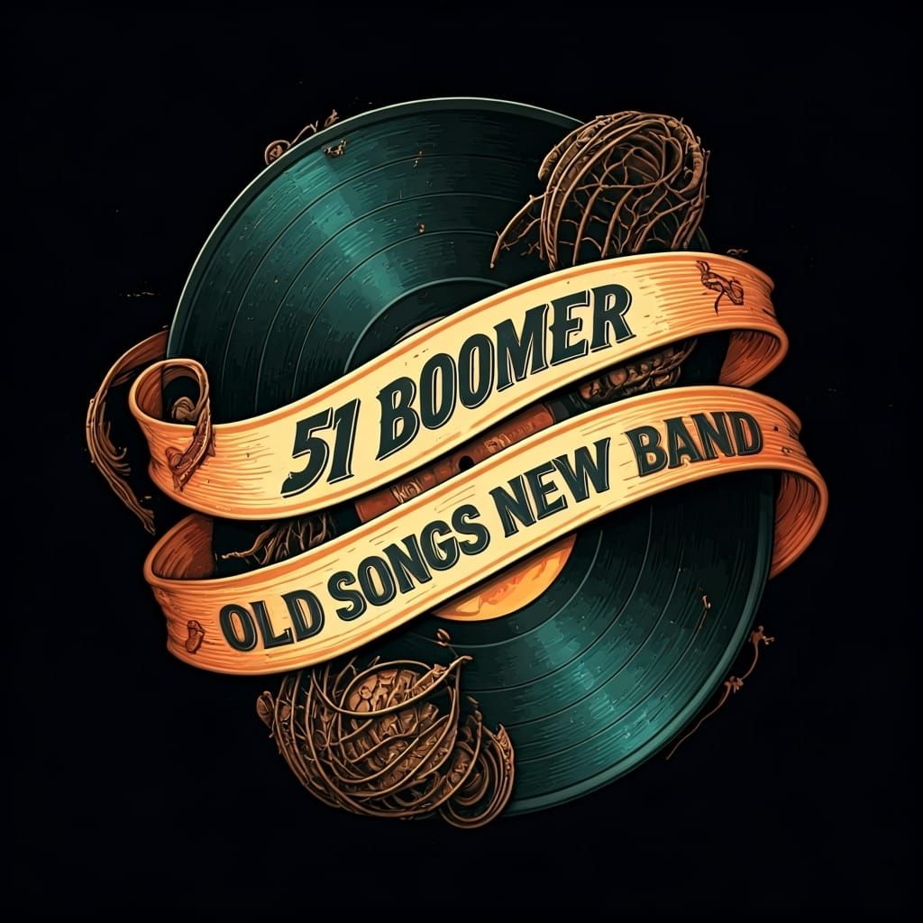 Vinyl Records with Vintage Banner in Digital Art Style