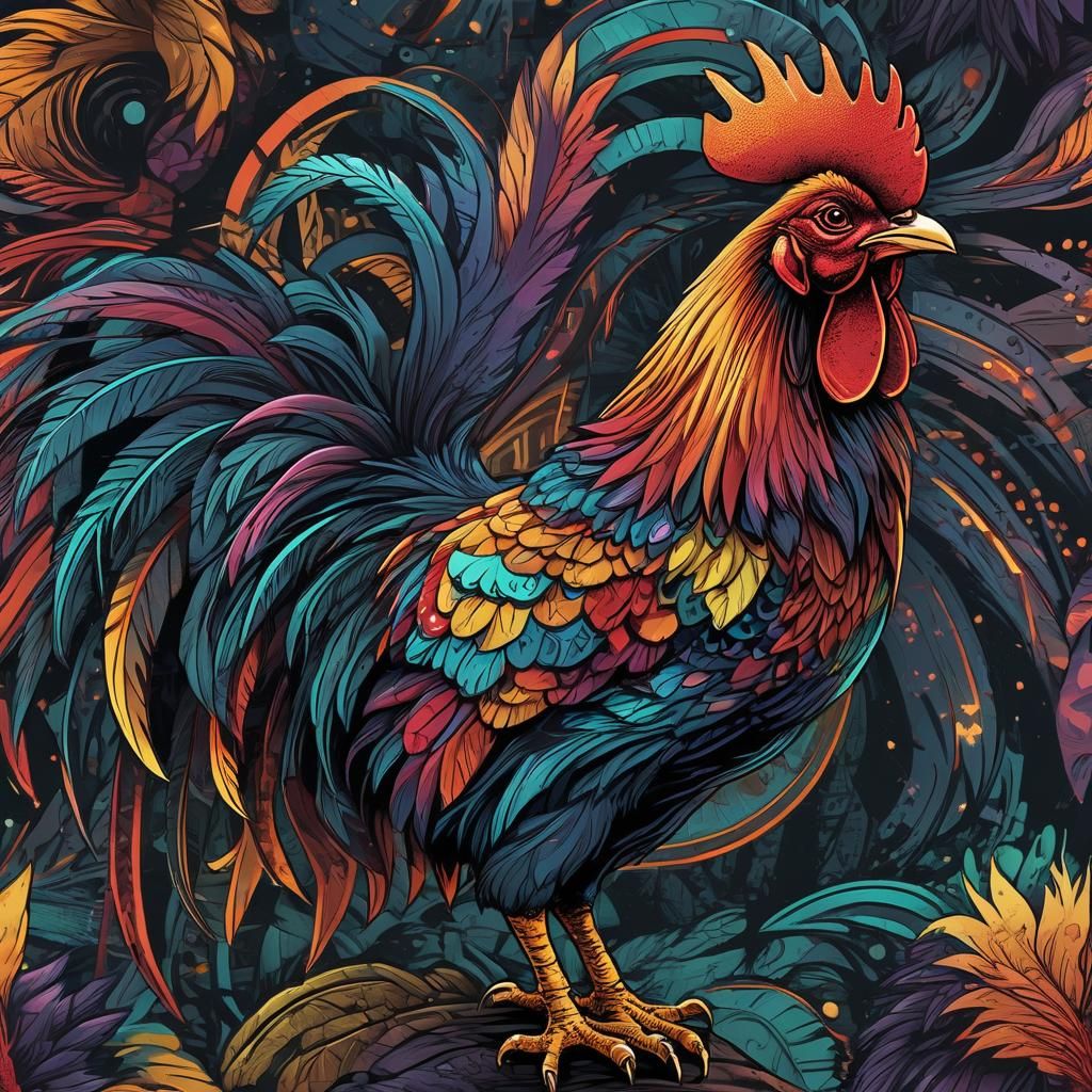 Vibrant Rooster in Retro Comic Book Style
