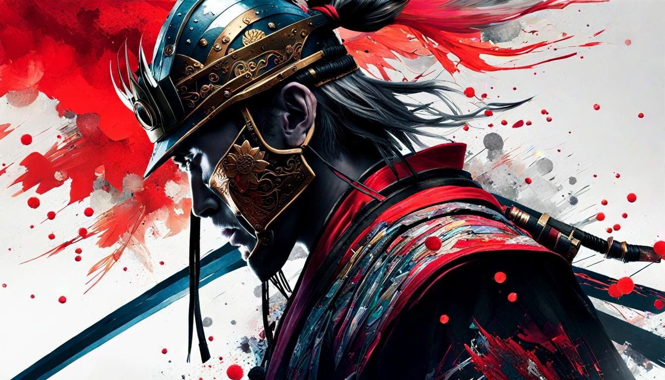 Samurai in Haunted Sakura Forest: Dripping Art