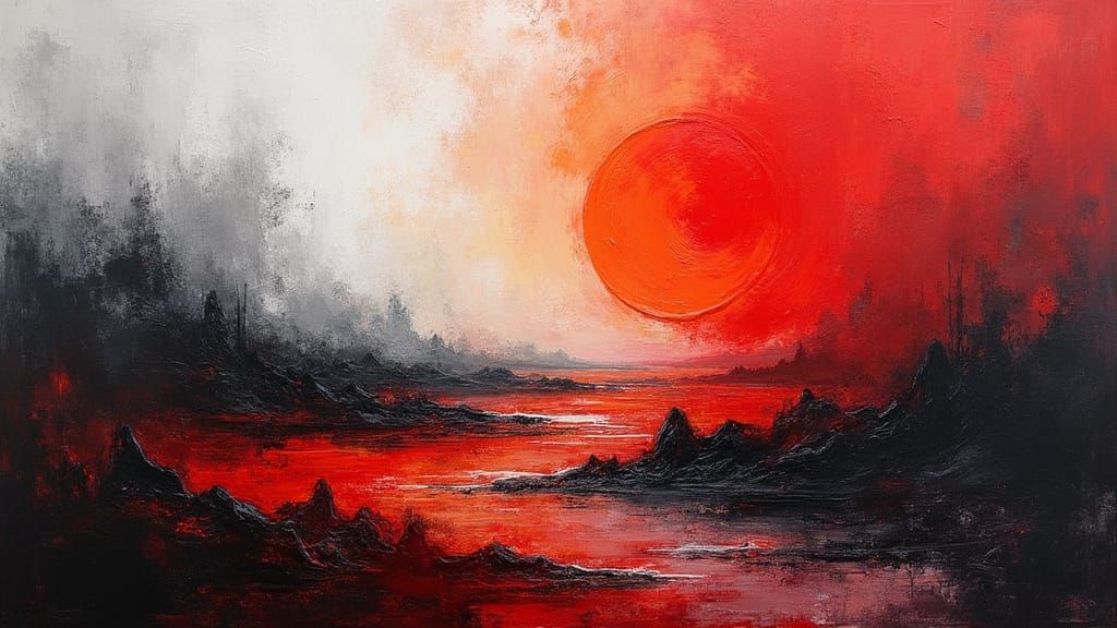 Abstract Acrylic Landscape with Bold Brushstrokes in Deep Ea...