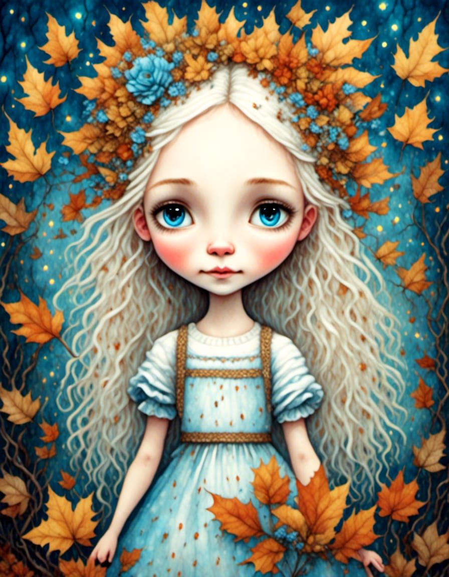 cute happy little girl opulent  bright light blue eyes with ...